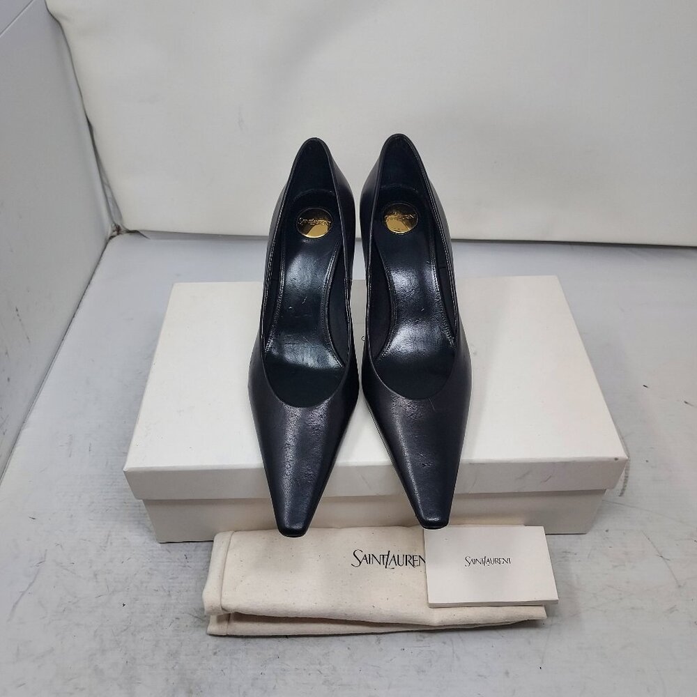 Saint Laurent YSL Anne-Marie Black Leather Square Toe Pump Shoe - Picture 6 of 13